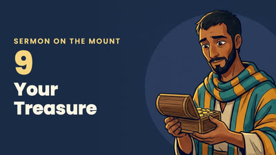 Episode 9: a man looks into a small chest of gold coins, beside the words "Your Treasure"