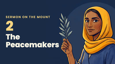 Episode 2: a woman holds an olive branch, beside the words "The Peacemakers"